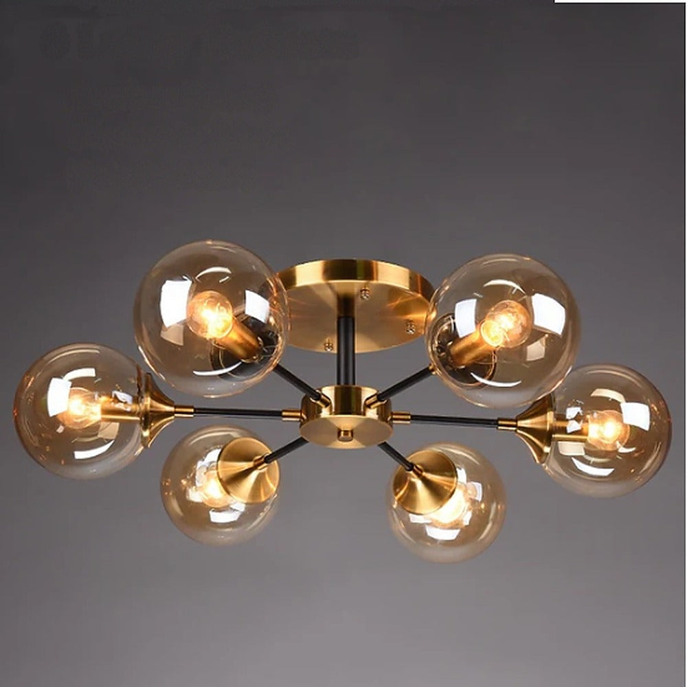 Plafonnier à bras et bulles de verre, 3 à 10 globes – Pigalle, finition 6 globes, ambré