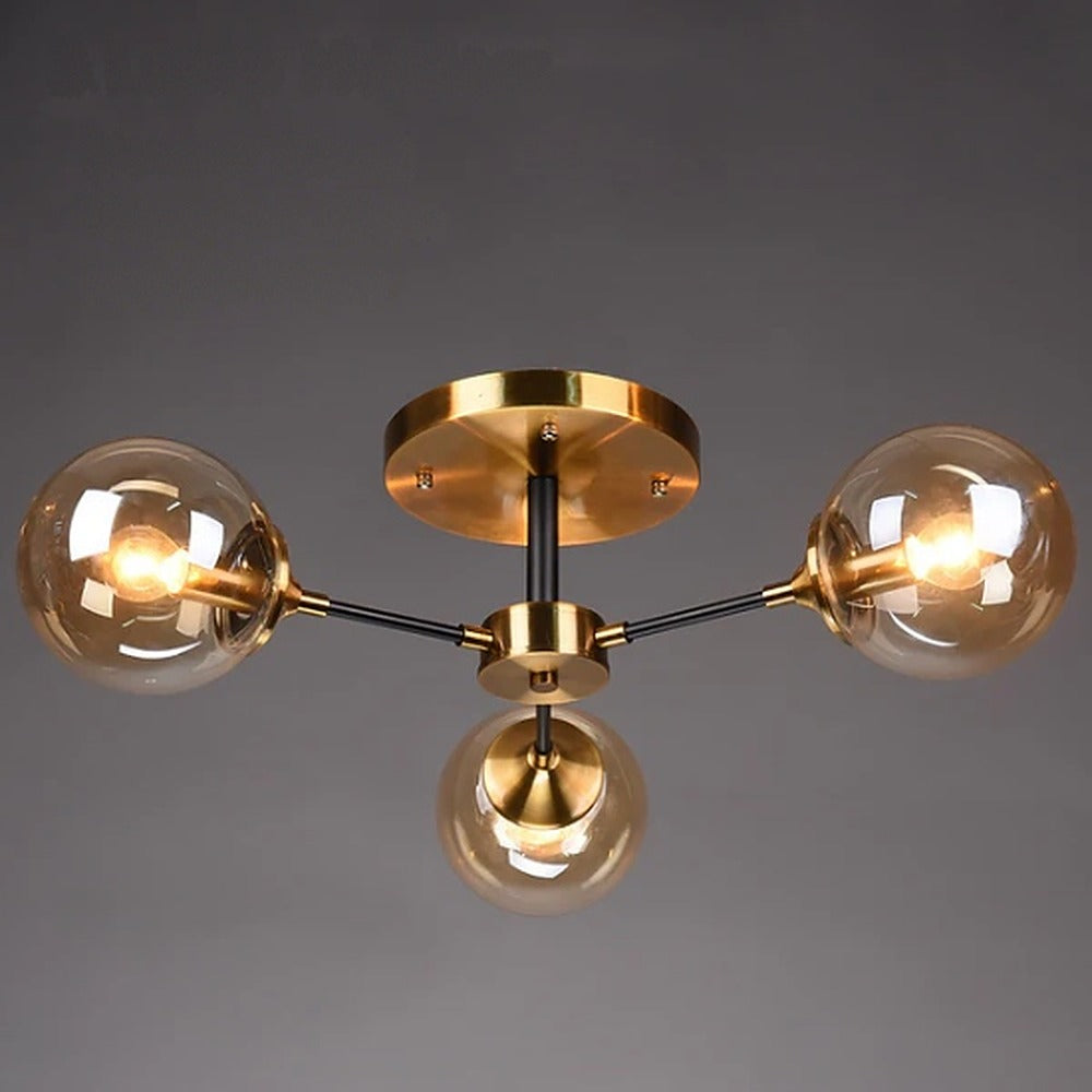 Plafonnier à bras et bulles de verre, 3 à 10 globes – Pigalle, finition 3 globes, ambré