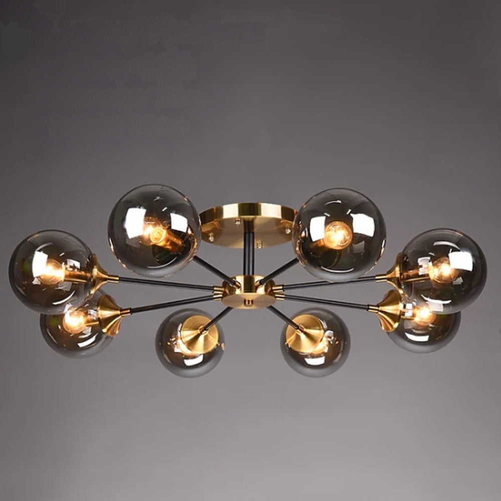 Plafonnier à bras et bulles de verre, 3 à 10 globes – Pigalle, finition 8 globes, fumé