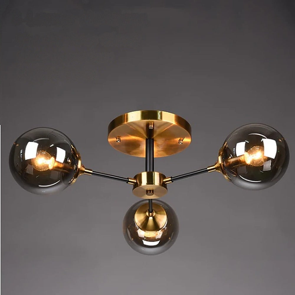 Plafonnier à bras et bulles de verre, 3 à 10 globes – Pigalle, finition 3 globes, fumé