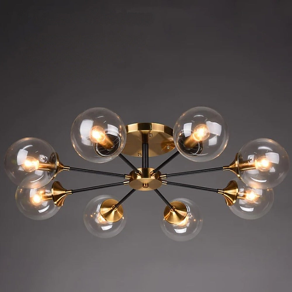 Plafonnier à bras et bulles de verre, 3 à 10 globes – Pigalle, finition 8 globes, transparent