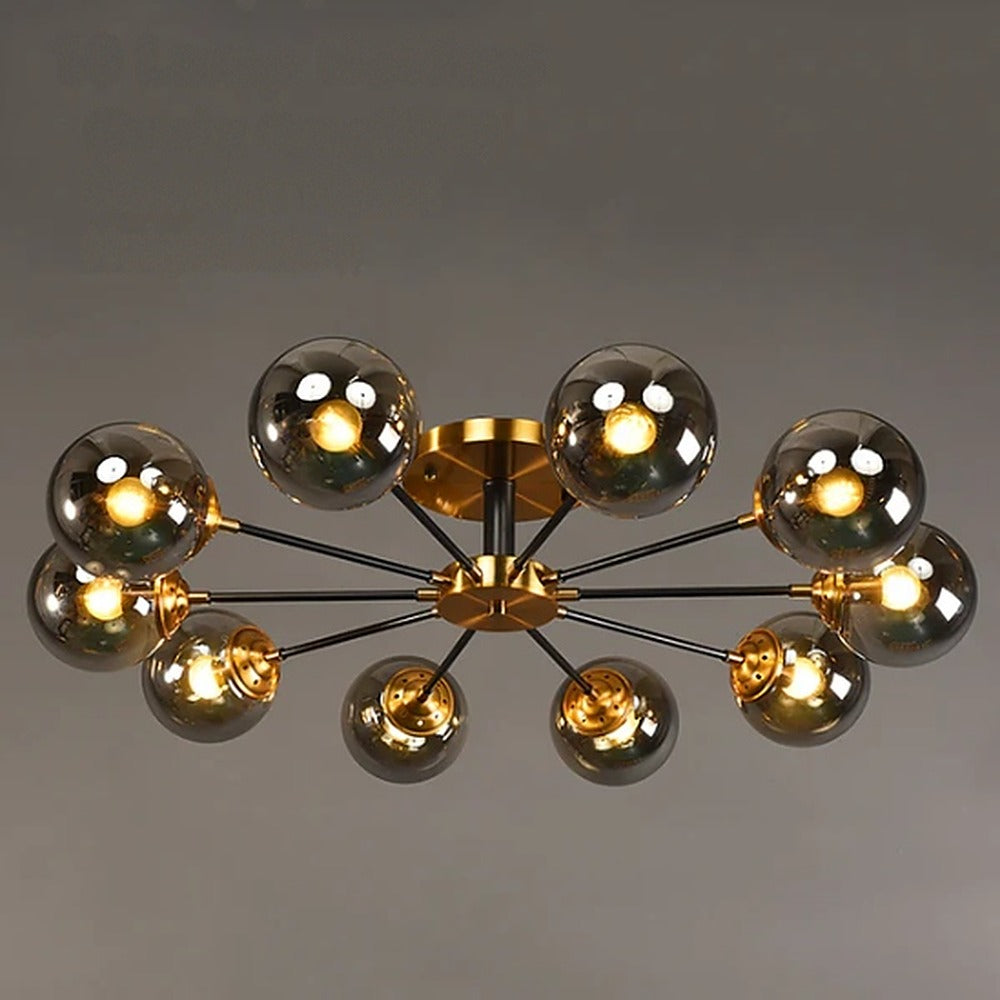 Plafonnier à bras et bulles de verre, 3 à 10 globes – Pigalle, finition 10 globes, fumé