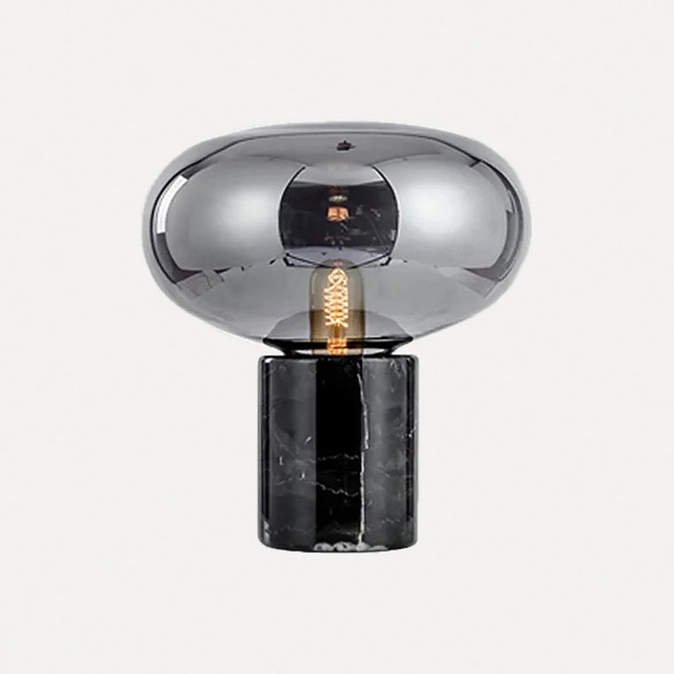 Lampe champignon, pied en marbre et verre ambré ou fumé – Pitigliano, finition verre fumé, grande (H 32 cm)