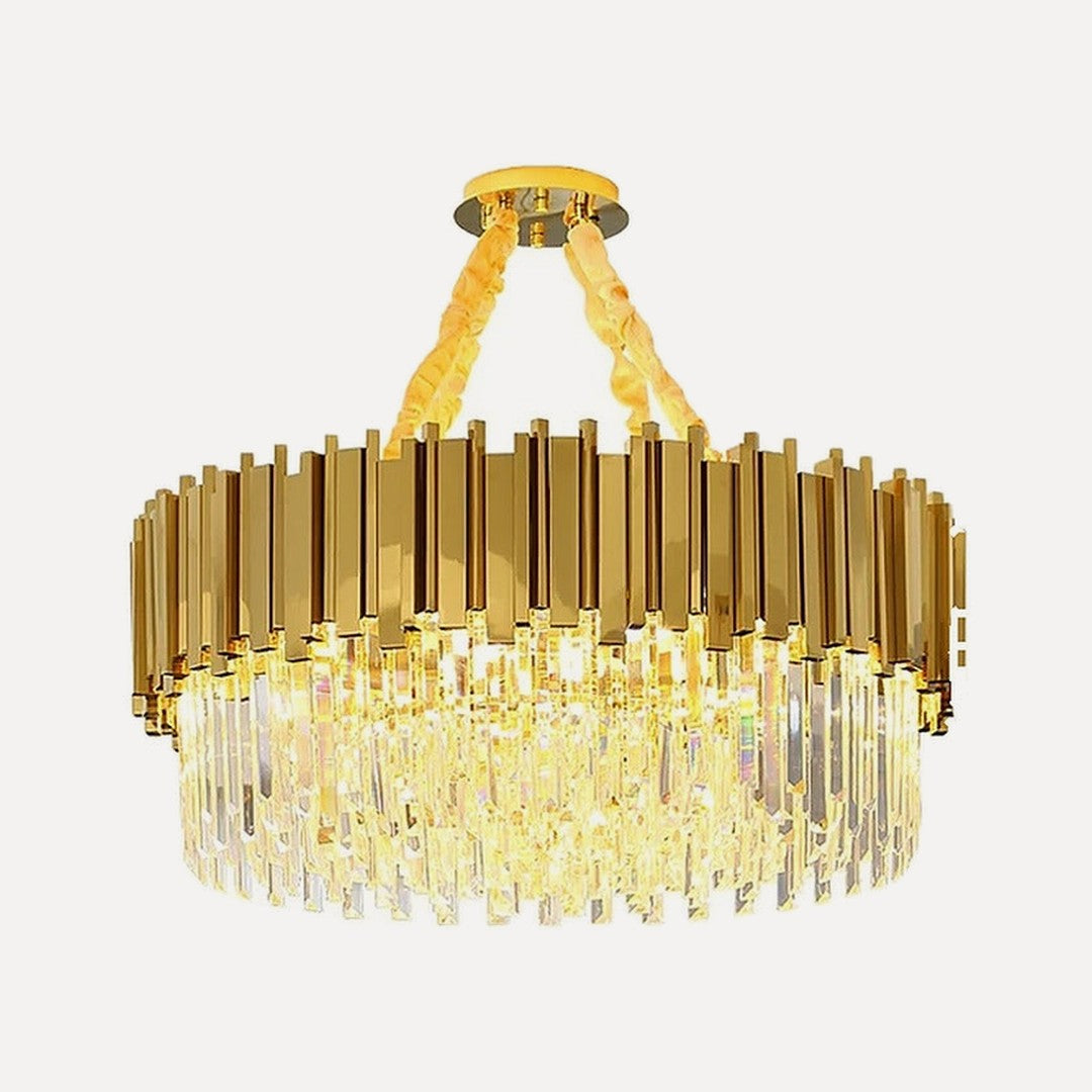 Lustre cristal et acier doré, Ø 40 ou 55 cm – Pompadour, modèle rond, Ø 40 cm