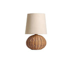 Lampe à poser pied en rotin tressé, abat-jour tissu – Porquerolles, finition pied boule, H 45 cm