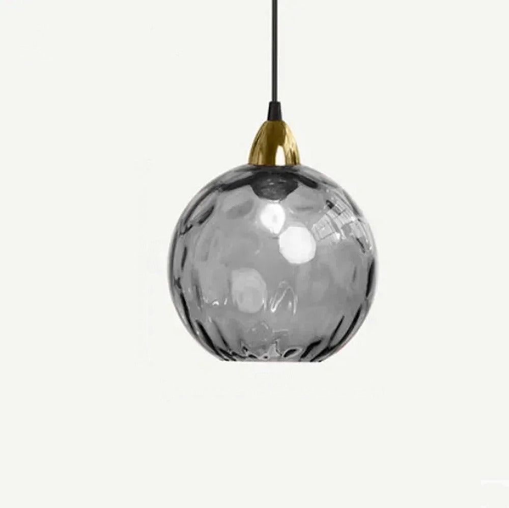 Suspension globes en verre coloré, 1 à 5 lumières – Positano, finition globe gris fumé / Dorée