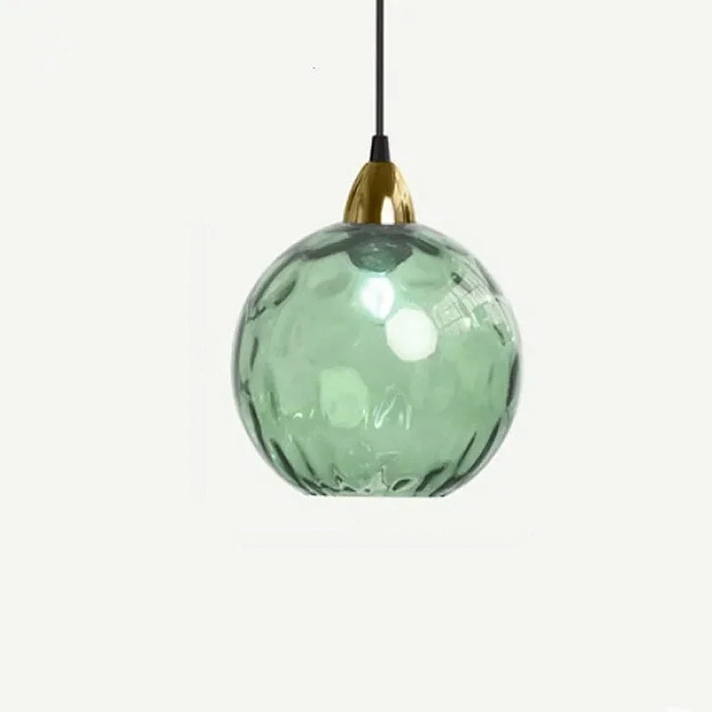 Suspension globes en verre coloré, 1 à 5 lumières – Positano, finition globe vert d'eau / Dorée