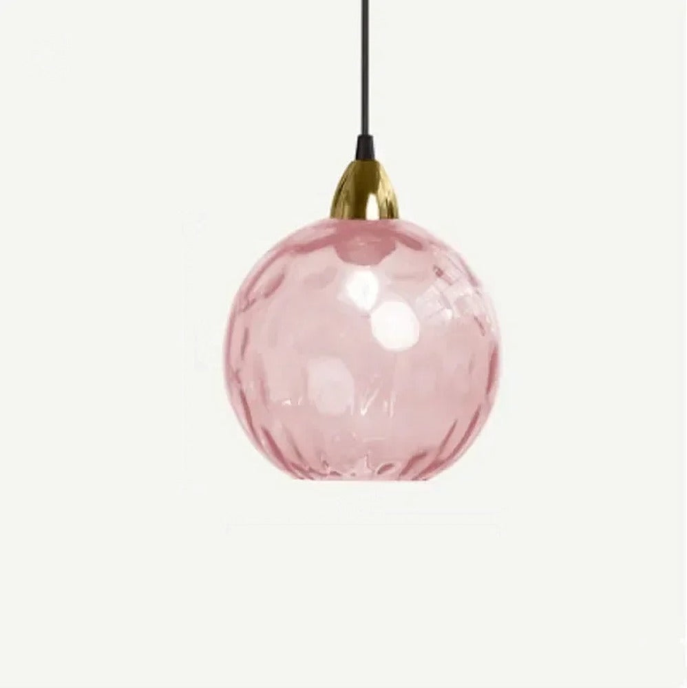 Suspension globes en verre coloré, 1 à 5 lumières – Positano, finition globe rose poudré / Dorée