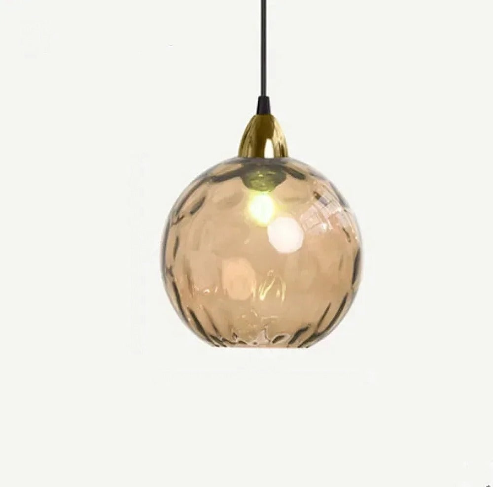 Suspension globes en verre coloré, 1 à 5 lumières – Positano, finition globe ambre / Dorée