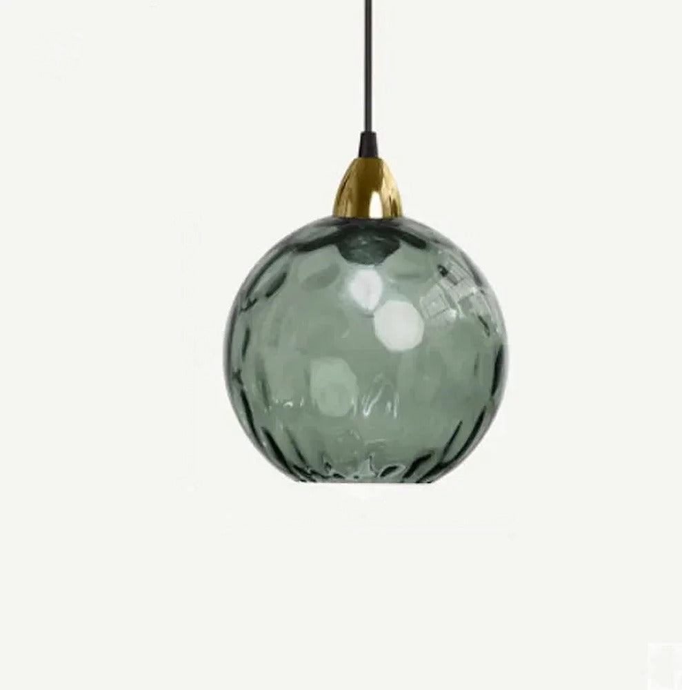 Suspension globes en verre coloré, 1 à 5 lumières – Positano, finition globe vert sauge / Dorée