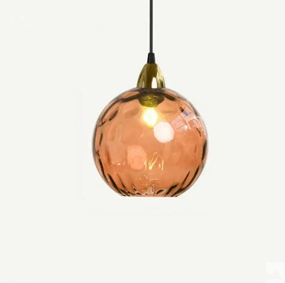 Suspension globes en verre coloré, 1 à 5 lumières – Positano, finition globe orange / Dorée