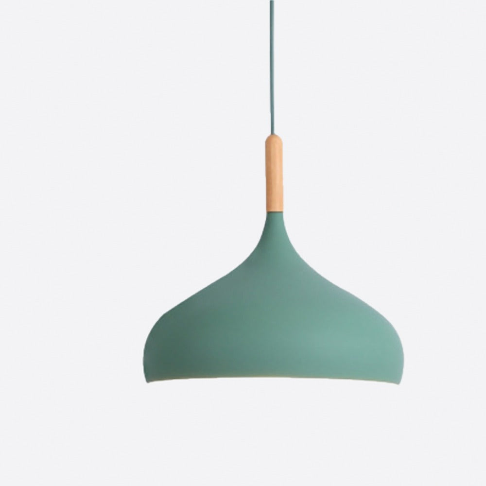 Suspension cloche en métal pastel scandinave – Procida, finition vert sauge / 1 suspension / Ampoule blanc chaud