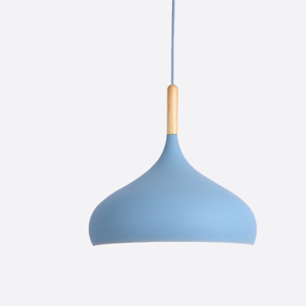 Suspension cloche en métal pastel scandinave – Procida, finition bleu ciel / Lot de 2 / Ampoule blanc chaud