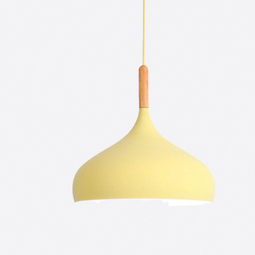 Suspension cloche en métal pastel scandinave – Procida, finition jaune / 1 suspension / Ampoule blanc chaud