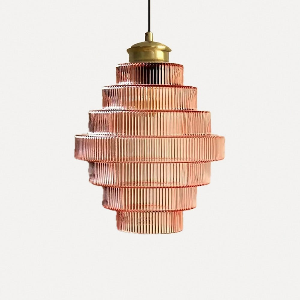 Suspension en verre strié à étages, ambre, fumé ou rose – Ragusa, finition rose