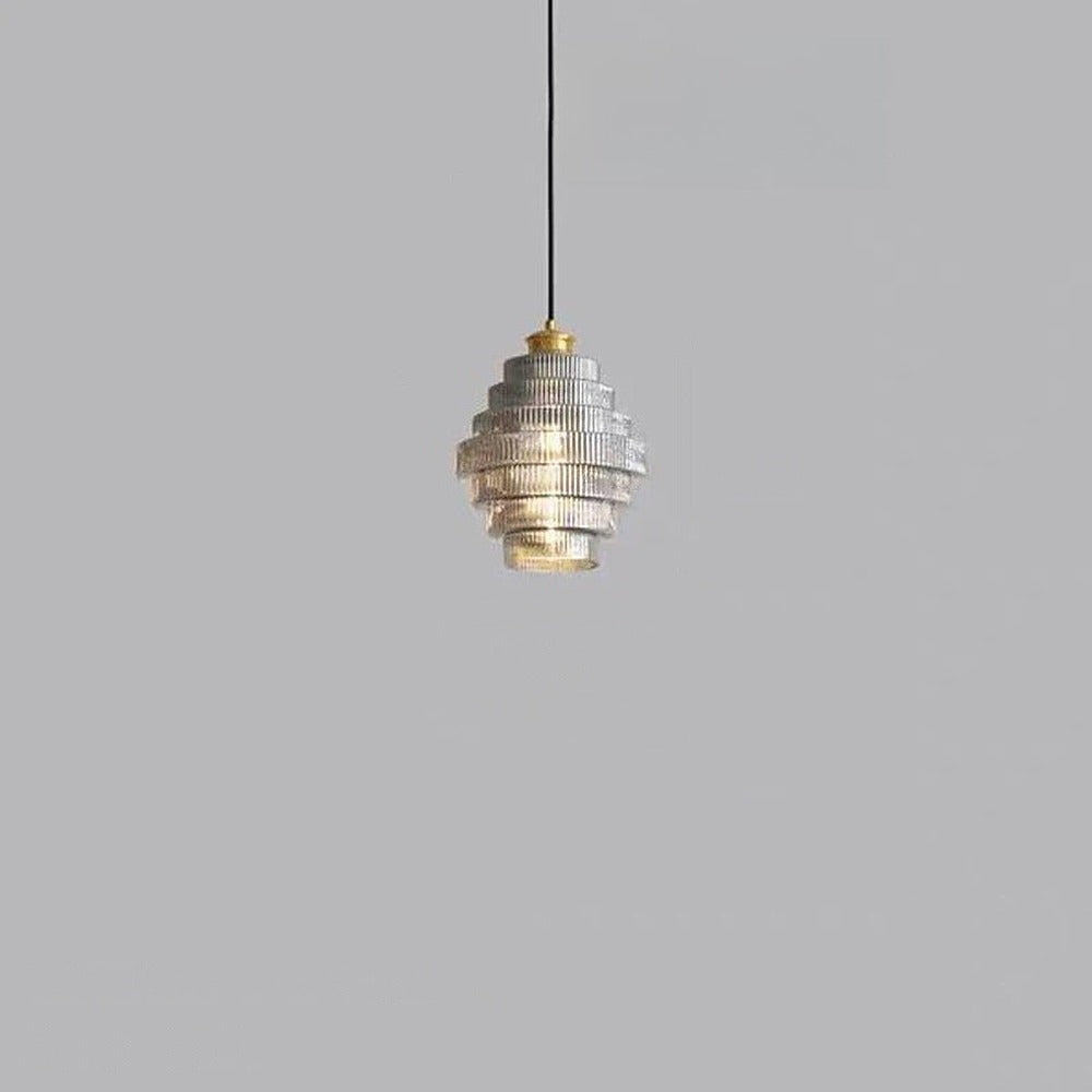 Suspension en verre strié à étages, ambre, fumé ou rose – Ragusa, finition gris fumé