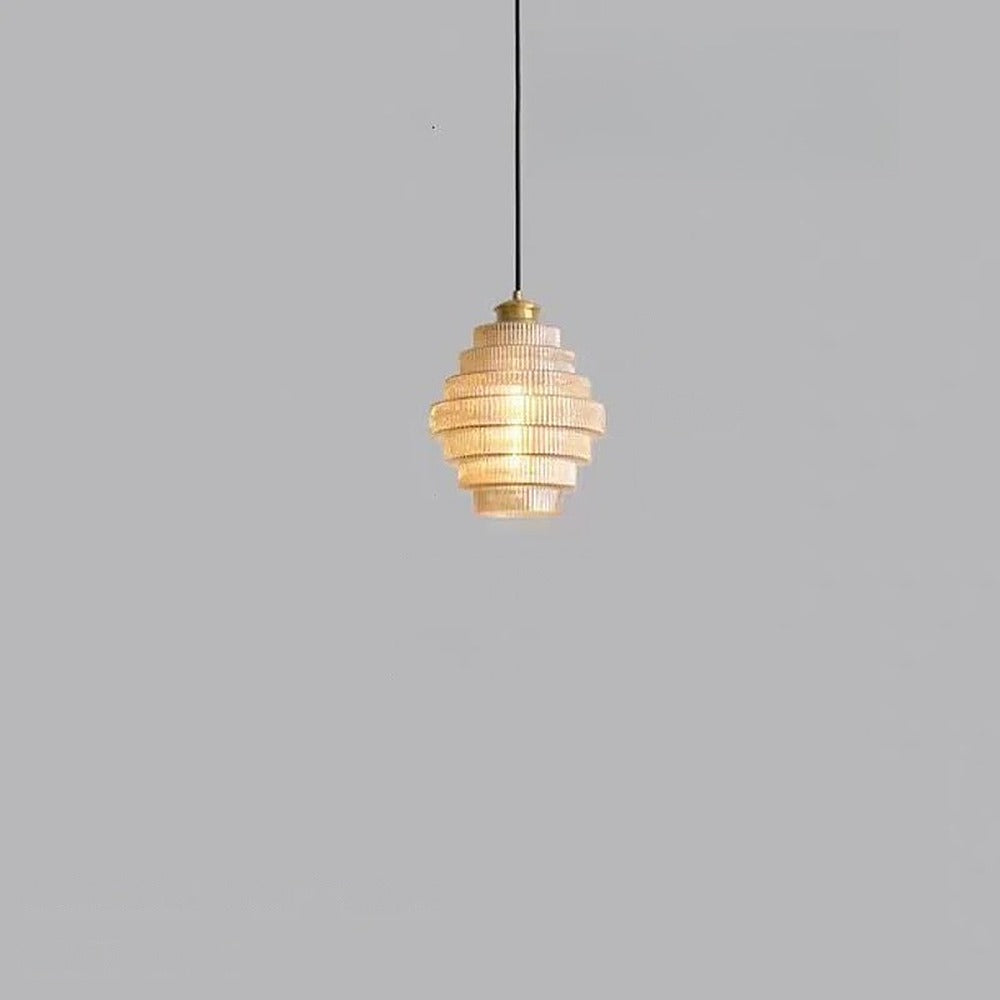 Suspension en verre strié à étages, ambre, fumé ou rose – Ragusa, finition ambre