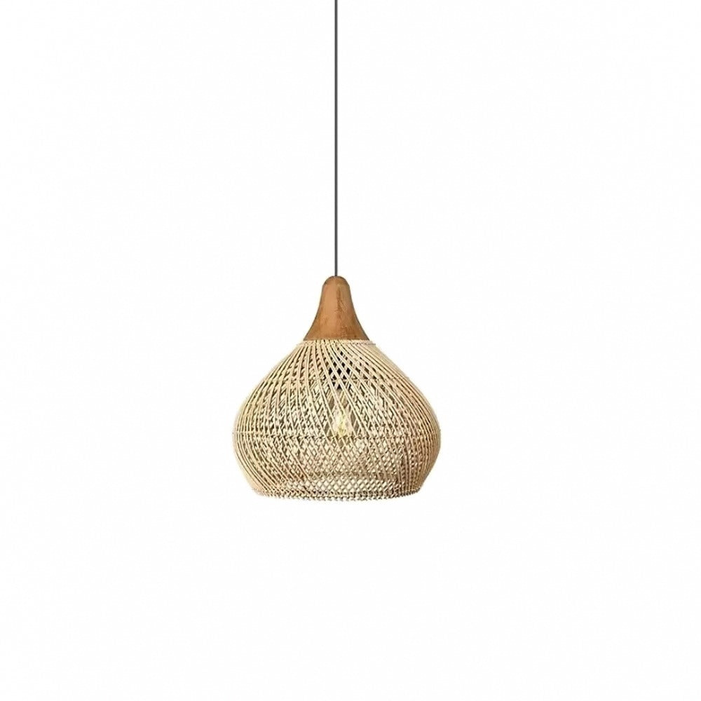 Suspension en rotin tressé et bois, style bohème – Ramatuelle, finition bulbe 40 × 40 cm / Sans ampoule / Expédié d'Europe