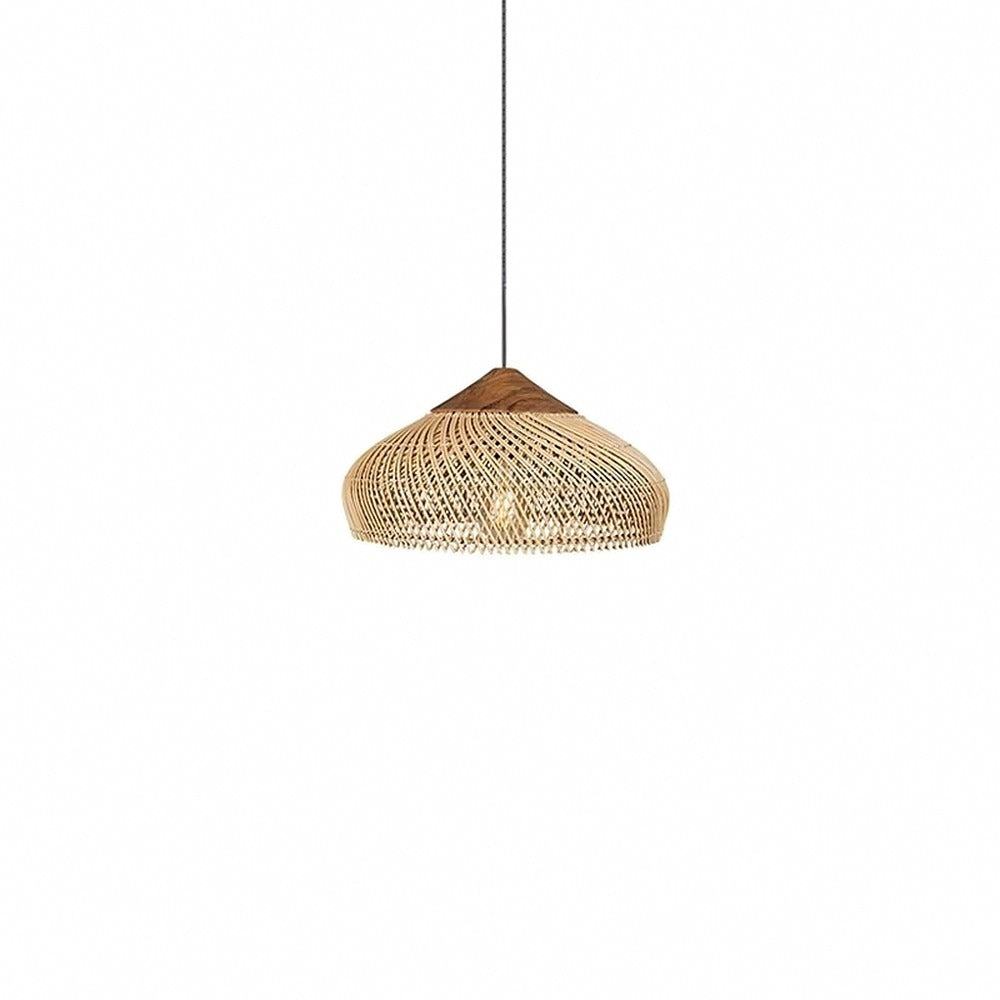 Suspension en rotin tressé et bois, style bohème – Ramatuelle, finition ombrelle 40 × 19 cm / Sans ampoule / Expédié d'Europe