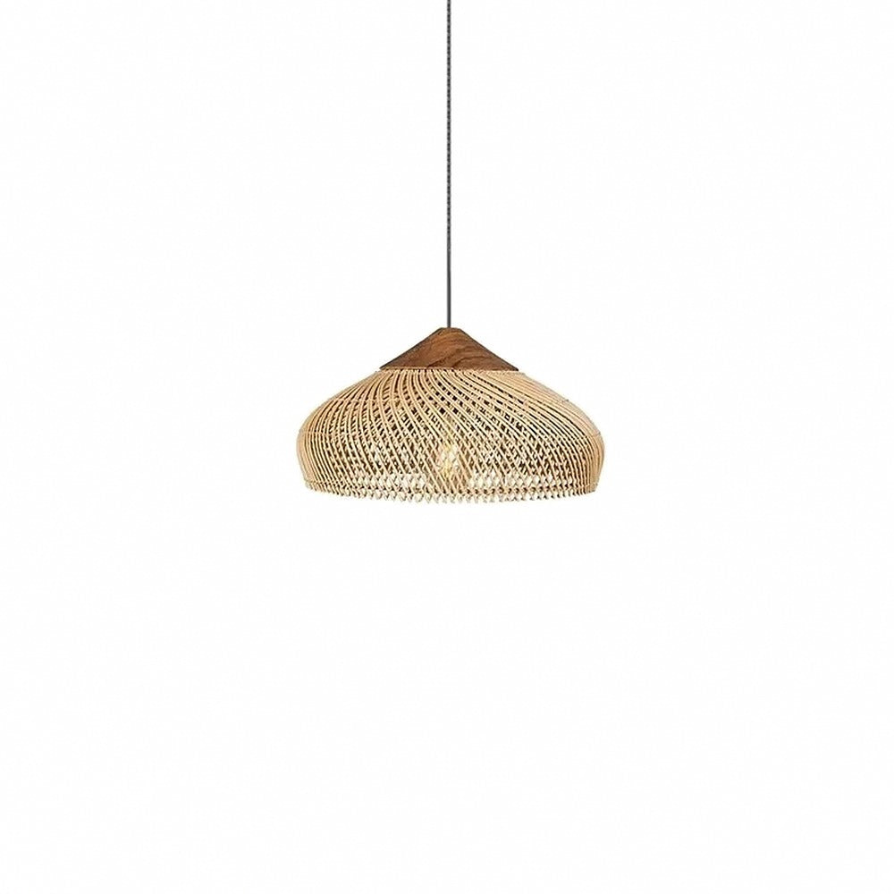 Suspension en rotin tressé et bois, style bohème – Ramatuelle, finition ombrelle 60 × 30 cm / Sans ampoule / Expédié d'Europe