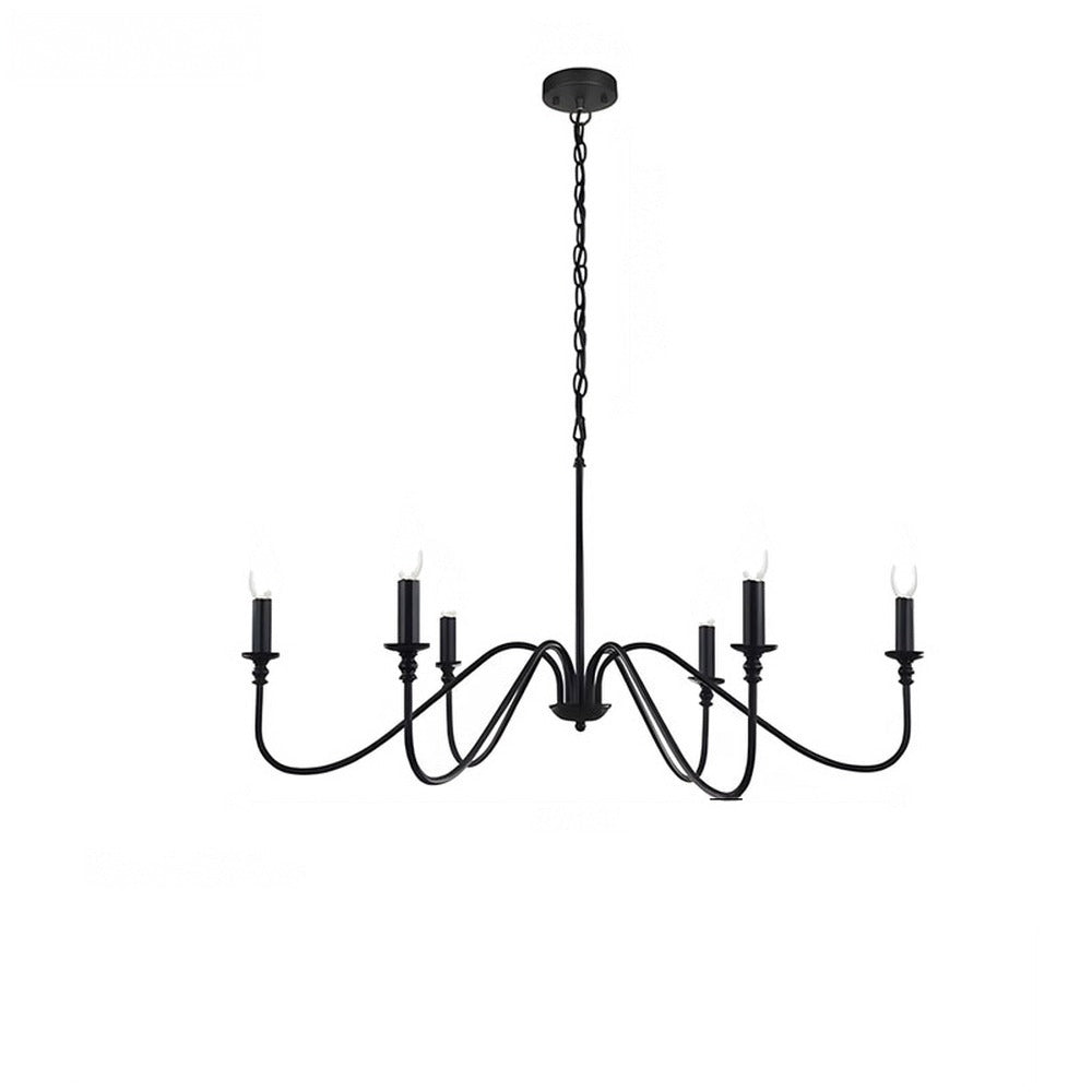 Suspension lustre bougies à bras courbes – Rambouillet, finition noir, 6 bras