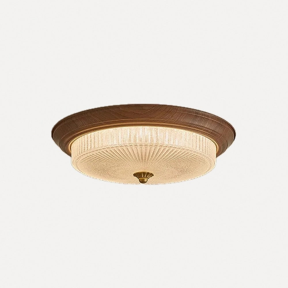Plafonnier verre strié cerclé de noyer, Ø 33 à 50 cm – Rambuteau, finition ø 33 cm