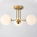 Plafonnier tiges courbes et globes opalins, 3 ou 6 lumières – Raspail allumé