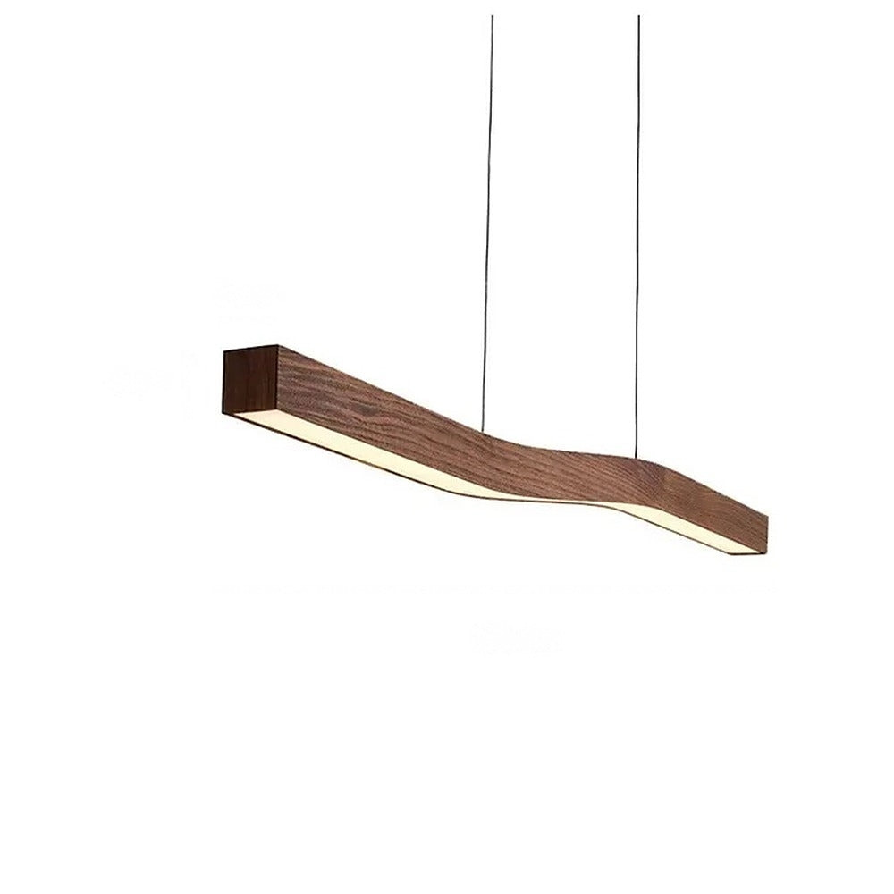 Suspension linéaire ondulée en bois de noyer – Ronda, finition 90 cm / Blanc chaud