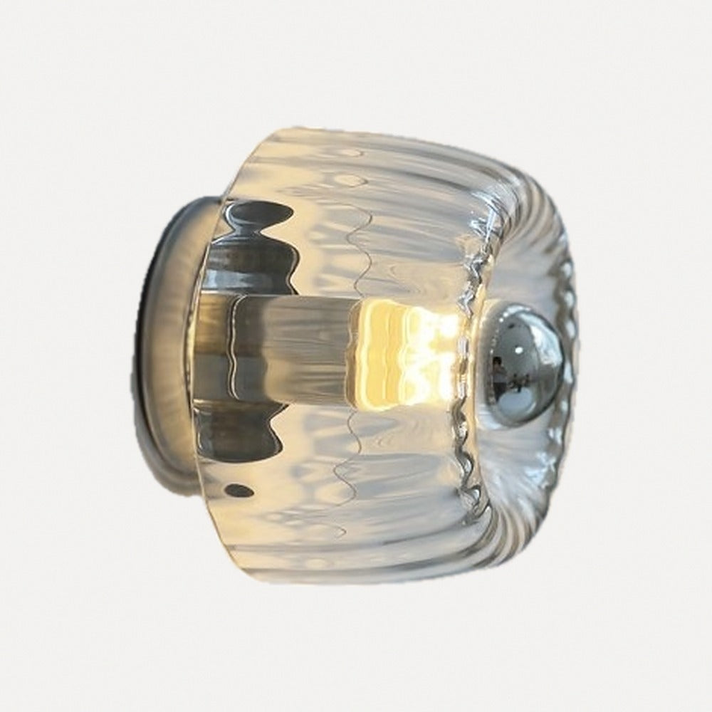 Applique coupe en verre strié, transparent ou cognac – Royan, finition verre transparent