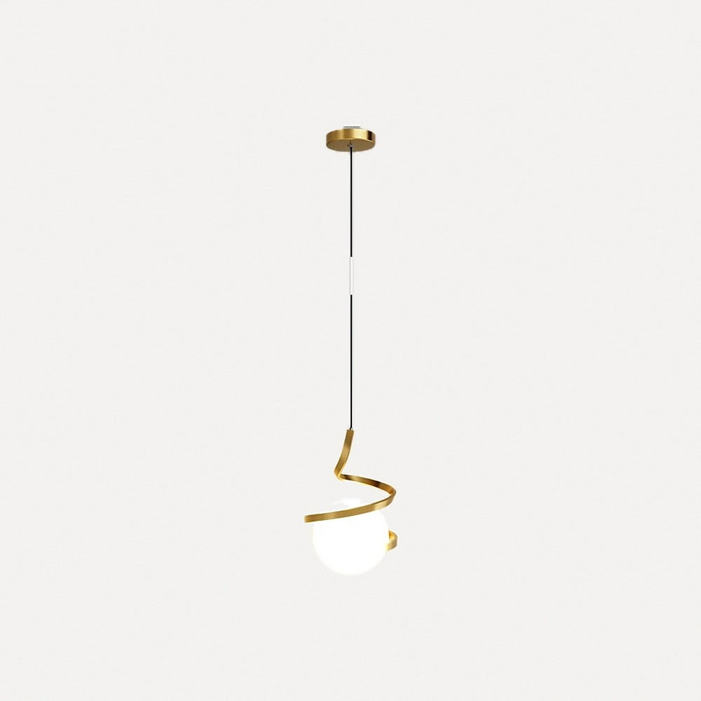 Suspension spirale et globe opalin – Sanary, finition doré