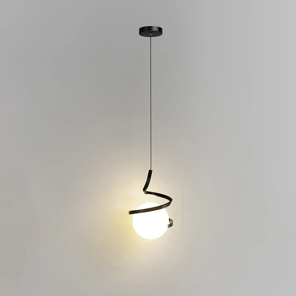 Suspension spirale et globe opalin – Sanary, finition noir