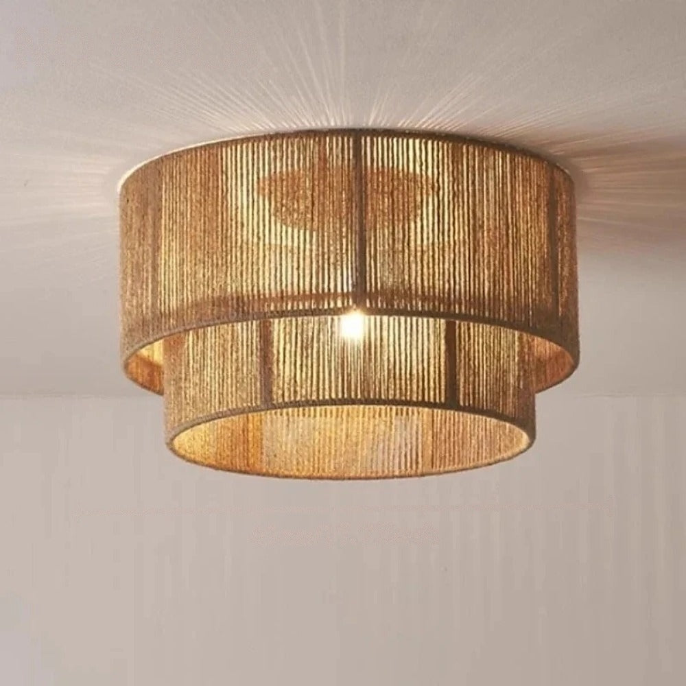 Plafonnier double en corde de chanvre, Ø 45 cm – Saorge, vue d’ambiance