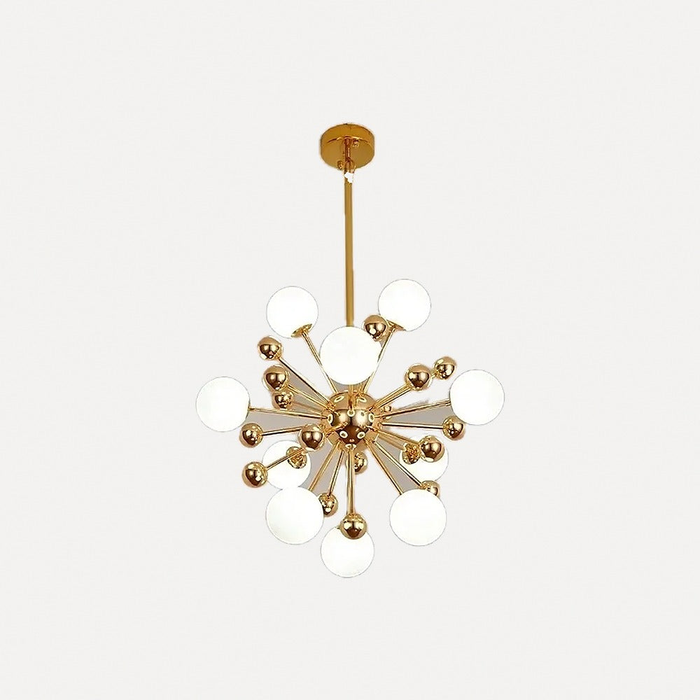 Lustre Spoutnik doré à globes opalins, 11 à 18 lumières – Sceaux, modèle 11 globes