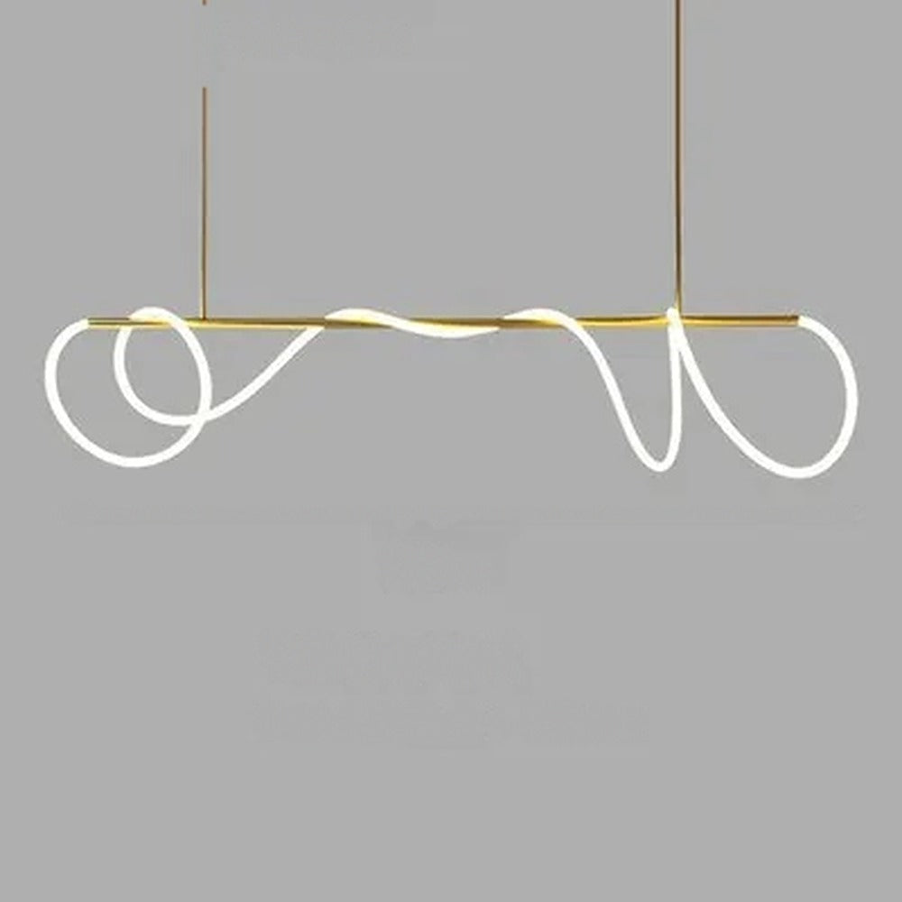 Suspension LED tube lumineux en boucles, doré ou noir – Scilla, finition barre dorée, 100 cm
