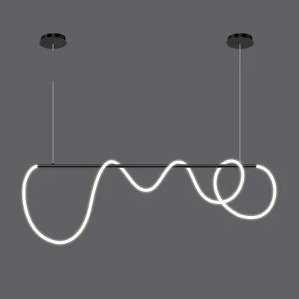 Suspension LED tube lumineux en boucles, doré ou noir – Scilla, finition barre noire, 200 cm