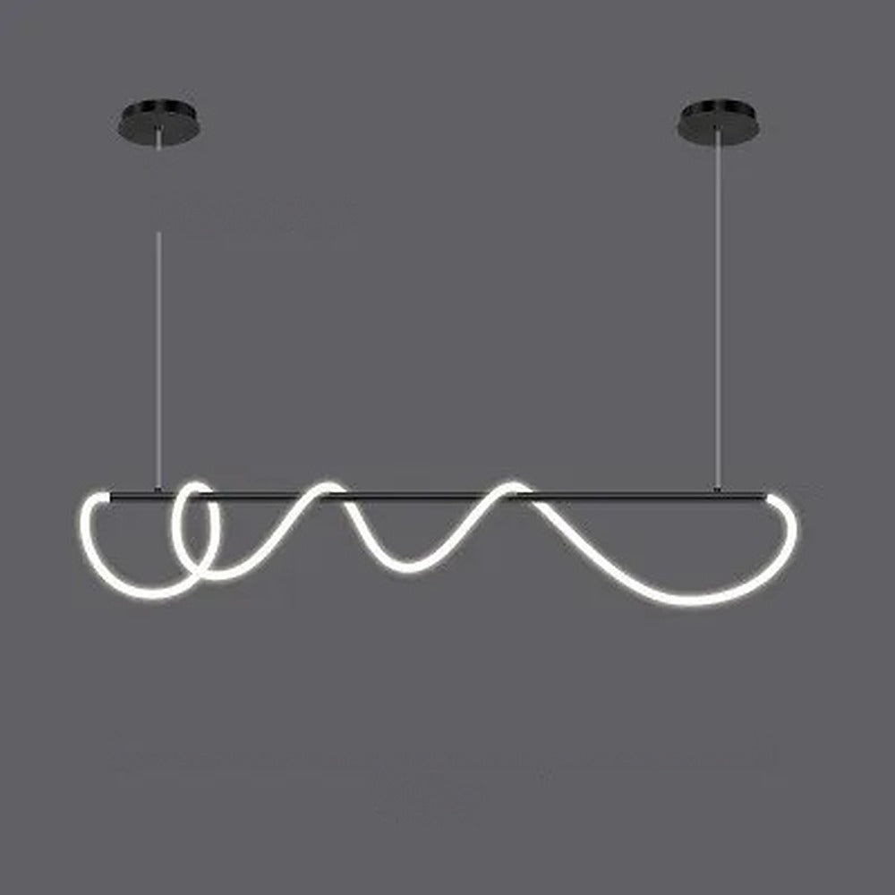 Suspension LED tube lumineux en boucles, doré ou noir – Scilla, finition barre noire, 180 cm