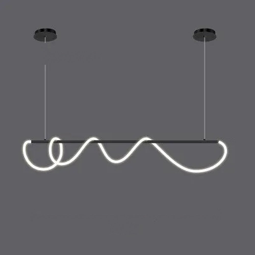 Suspension LED tube lumineux en boucles, doré ou noir – Scilla, finition barre noire, 150 cm