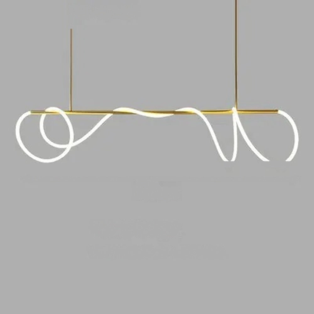 Suspension LED tube lumineux en boucles, doré ou noir – Scilla, finition barre dorée, 200 cm