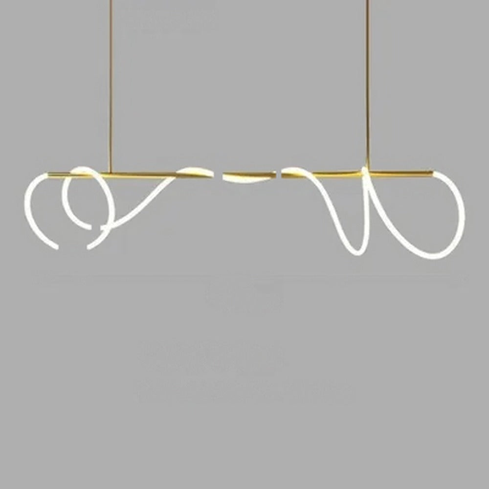 Suspension LED tube lumineux en boucles, doré ou noir – Scilla, finition barre dorée, 150 cm