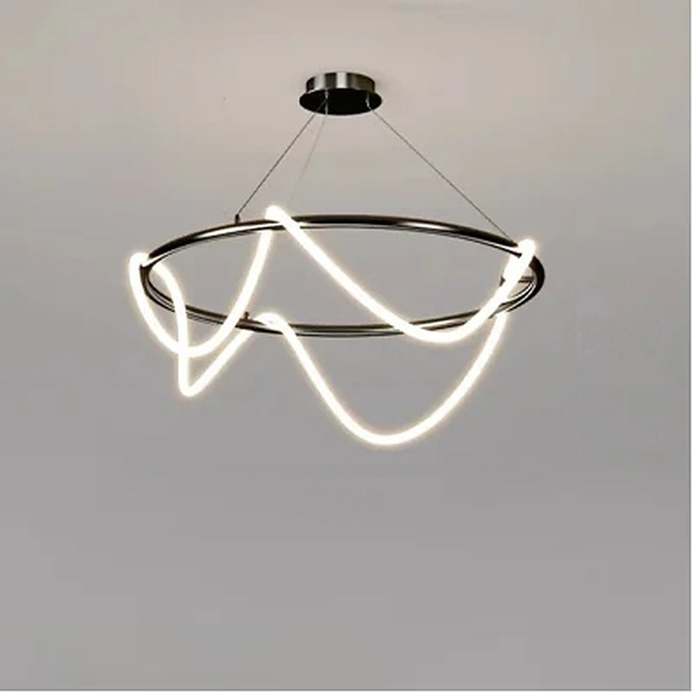 Suspension LED tube lumineux en boucles, doré ou noir – Scilla, finition anneau noir, Ø 60 cm
