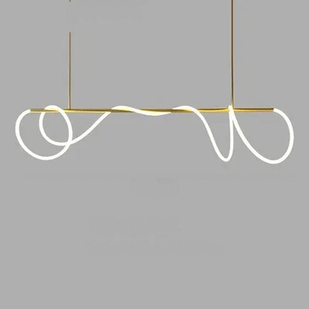 Suspension LED tube lumineux en boucles, doré ou noir – Scilla, finition barre dorée, 180 cm