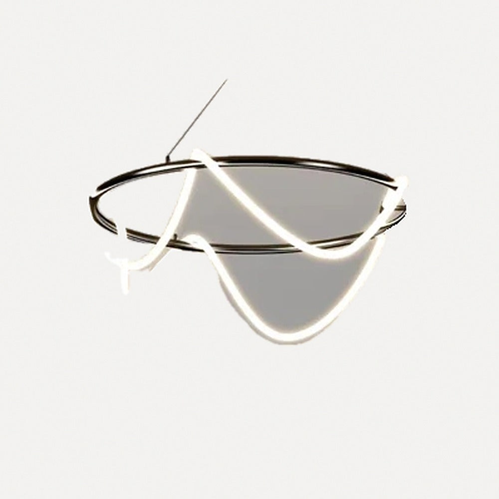 Suspension LED tube lumineux en boucles, doré ou noir – Scilla, finition anneau noir, Ø 80 cm