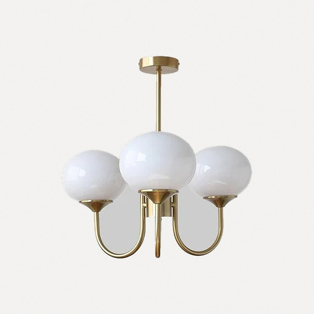 Suspension lustre à globes de verre, rose, crème ou blanc – Sèvres, sur fond blanc