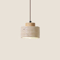 Suspension cylindre en travertin, esprit wabi-sabi – Shima, finition court Ø 12 cm, bois clair / Blanc chaud 3000 K