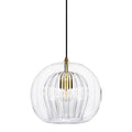 Suspension boule en verre strié à double paroi – Siena, finition transparent Ø 15 cm / Blanc chaud, ampoule fournie