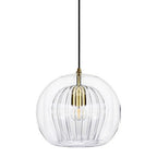 Suspension boule en verre strié à double paroi – Siena, finition transparent Ø 15 cm / Blanc chaud, ampoule fournie