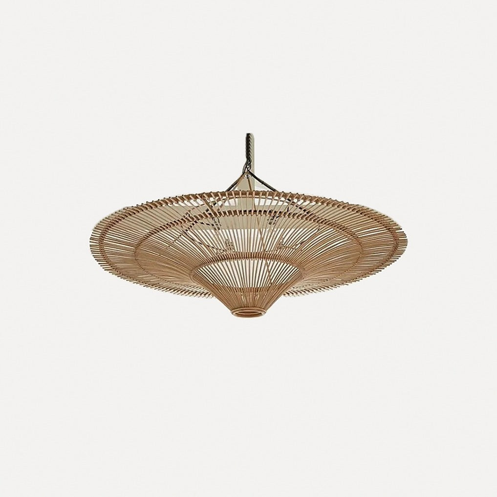 Suspension chapeau XXL en rotin tressé, bohème – Sóller, finition ø 80 cm / Brun