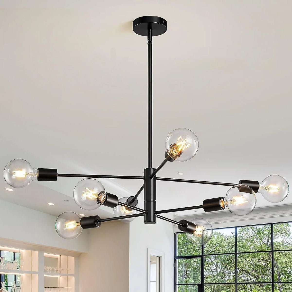 Suspension Spoutnik en métal, 4 à 12 lampes – Sorrento allumée