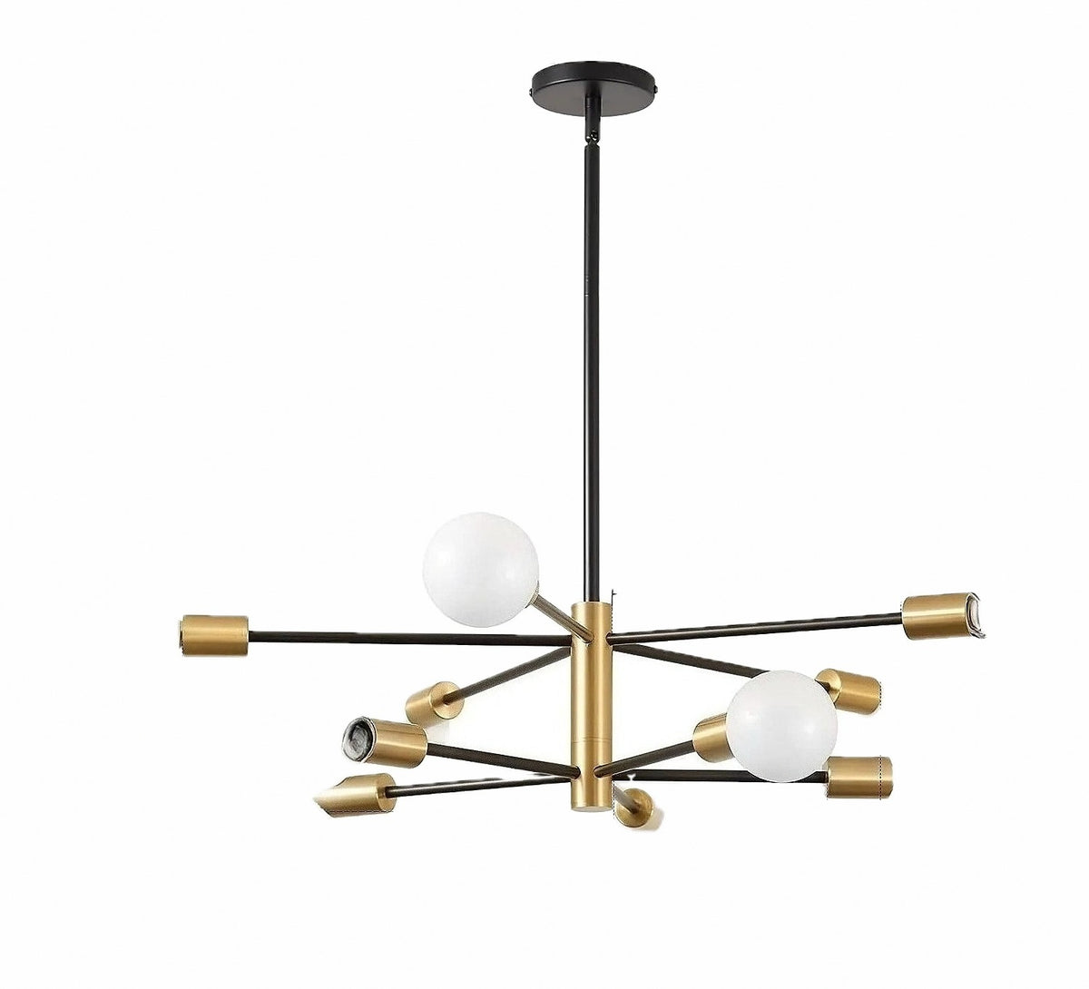 Suspension Spoutnik en métal, 4 à 12 lampes – Sorrento, finition 10 lampes / Noir et doré