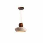 Suspension disque en travertin et bois, LED intégrée – Spello, finition ø 15 cm, noyer / Blanc chaud 3000 K